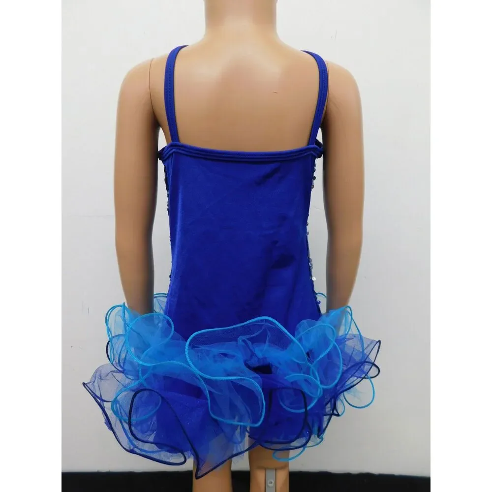 Pre-Owned Dance Costume Curtain Call E1062 XL Child Blue Jazz Sequin